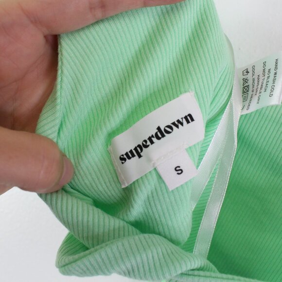 Superdown Ribbed Twist Back Crop Cami Mint Green Size S - Picture 4 of 5